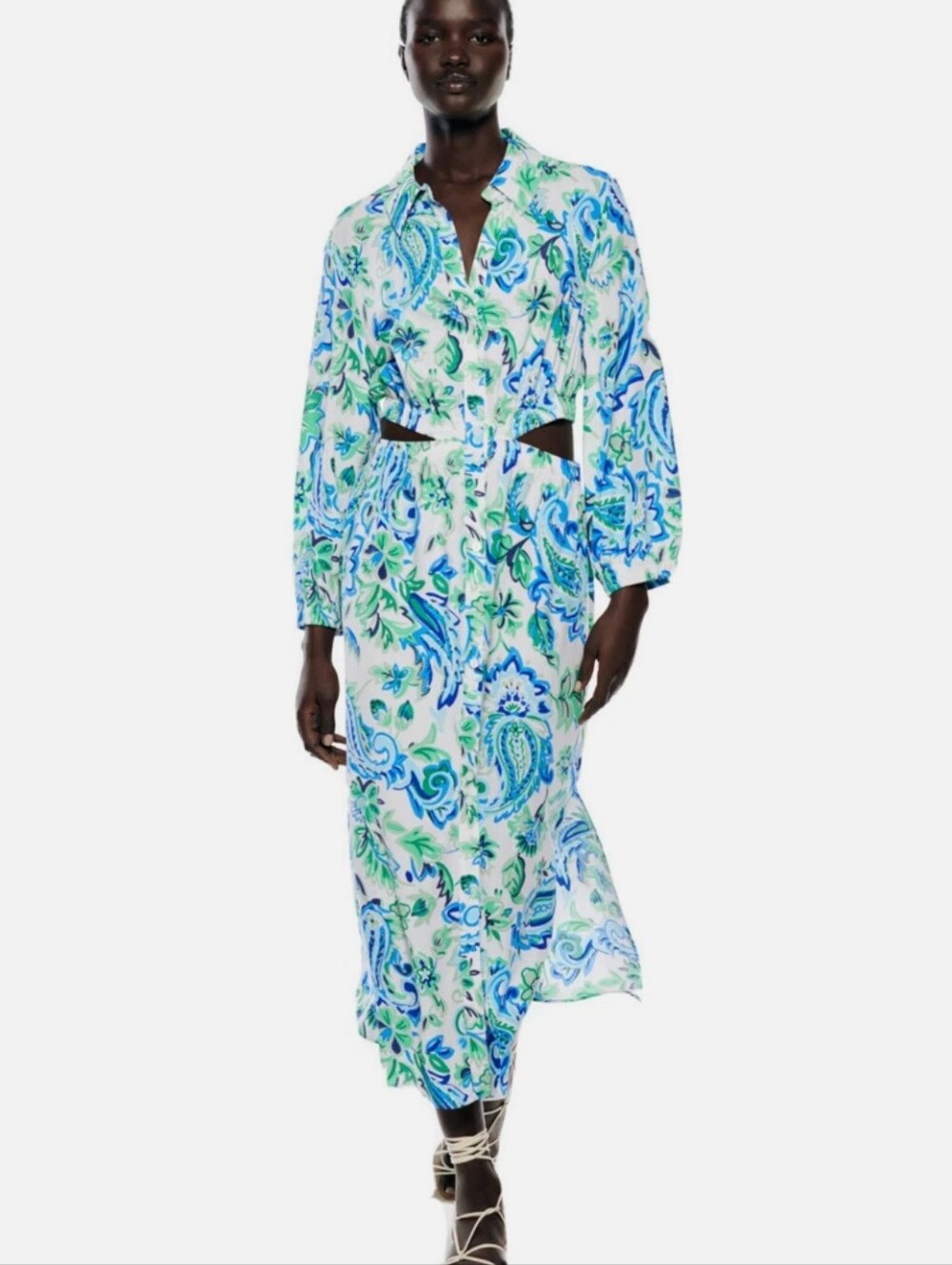Zara Blue & Green Paisley Maxi Cover-Up Dress Size XL
